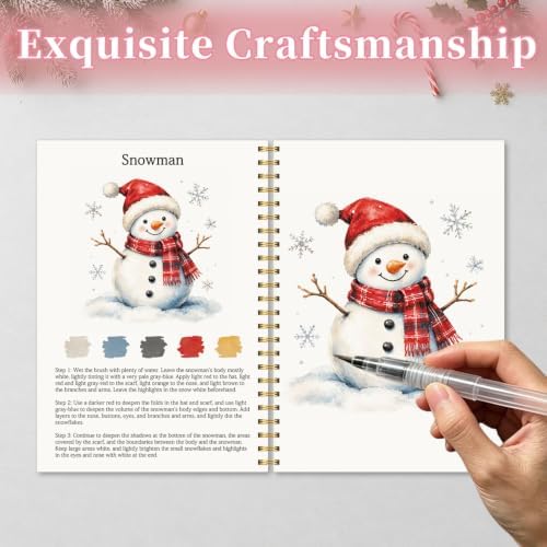 Christmas Gift, Christmas Watercolor Workbook, Watercolor Painting Book with 12 Different Xmas Designs, Water Coloring Book Set with Water Paintbrush for Beginners, Xmas Gift for Boys Girls Friends - Image 5