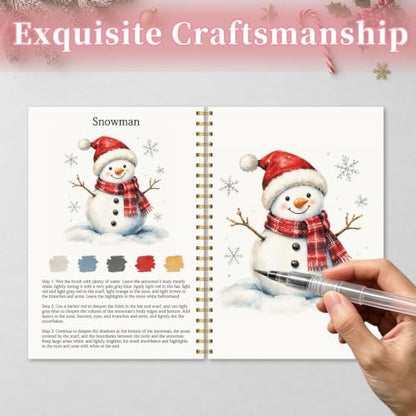 Christmas Gift, Christmas Watercolor Workbook, Watercolor Painting Book with 12 Different Xmas Designs, Water Coloring Book Set with Water Paintbrush for Beginners, Xmas Gift for Boys Girls Friends - Image 5