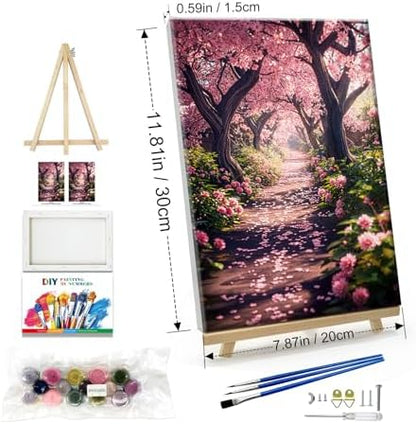 JOOZ Paint by Numbers Kit for Adults Landscape Paint by Number with Frame DIY Cherry Blossom Paint by Number with Easel Flowers Paint by Numbers Kit on Canvas for Gift Home Wall Decor 7.87x11.81 Inch - Image 5