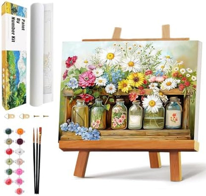 Qaisxoty Flowers Paint by Numbers Kit for Adults, Rolled Floral Adult Paint by Number, Complete Paint by Number Kit with Canvas, Box, Brushes, Acrylic Paints - DIY Home Decor & Gift (12”x16”) by QaisxotyPaintbyNumberKits