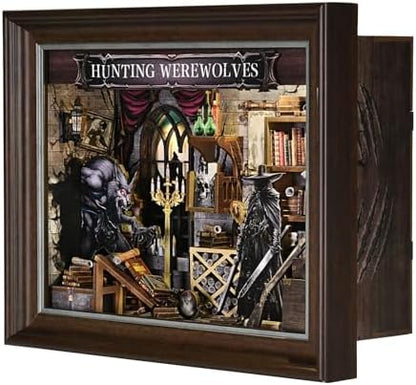 Book Nook Kit-3D Wooden Puzzle with LED Touch Control & Wall-Mountable Frame,DIY Miniature House for Beginners,Bookshelf/Tabletop/Wall Decor for Craft Lovers,Dollhouse Gift,Hunting Werewolves by DROICC