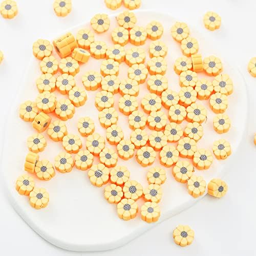 100pcs Yellow Sunflower Polymer Clay 10mm Spacer Beads for Women Jewelry Making DIY Bracelet Necklace Hair Clip (Sunflower) by LUBINGSHINE