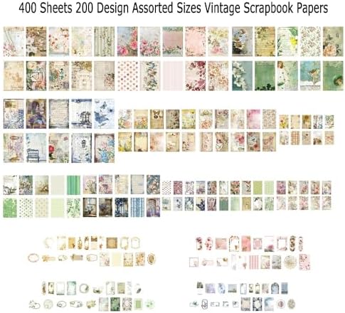 Diuhofart 400Pcs Vintage Scrapbook Supplies Kit, Scrapbook Paper and Journaling Stickers Set, 4Pack Scrap Booking Kit for Junk Journals, Bujo, Collage, Card Making, DIY Crafts Arts - Image 7