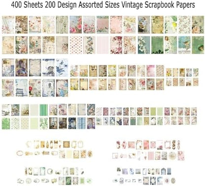 Diuhofart 400Pcs Vintage Scrapbook Supplies Kit, Scrapbook Paper and Journaling Stickers Set, 4Pack Scrap Booking Kit for Junk Journals, Bujo, Collage, Card Making, DIY Crafts Arts - Image 7