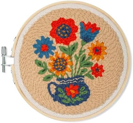 Kikkerland Flower Bouquet Punch Needle Kit – DIY Crafting Set with Hoop, Yarn, & Pattern by KikkerlandDesignInc