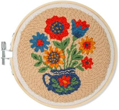 Kikkerland Flower Bouquet Punch Needle Kit – DIY Crafting Set with Hoop, Yarn, & Pattern by KikkerlandDesignInc