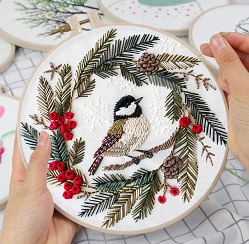 Huacan Embroidery Kits for Adults Beginner DIY Cross Stitch Stamped Christmas Pattern Stitching Wreath Sewing Kit 1 Piece 7.8 x 7.8 Inch - Image 5