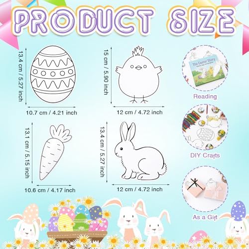 Moinchore 48 Pcs Easter Crafts Color Your Own DIY Paper Coloring Rabbit Egg Carrot Chick Crafts Easter Basket Stuffers for Adult Church Spring Art Gift Favors Decorations - Image 3