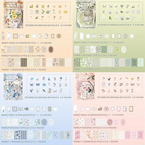 400Pcs Vintage Floral Scrapbook Paper & Junk Journal Stickers, Scrapbook Supplies Kit, 4 Pack Journaling Supplies for Bullet Journaling, Retro Crafts, Planner, Mixed Media, Collage Card Album - Image 2