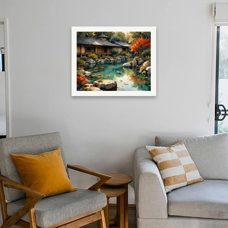 TAOPAOLAB Garden Paint by Numbers Kit for Adults - DIY Japanese Koi Pond and Autumn Trees Painting on Canvas 16x20 Inches, Acrylic Paint Set, Suitable for Beginners, Nature Art for Home or Gifts - Image 4