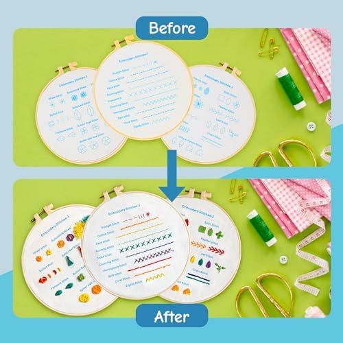 Beginner Embroidery Kit – Learn 28 Stitches – DIY Embroidery Set with 3 Hoops, Stamped Patterns, Needles, Scissors, Thread – Complete Cross Stitch Kit for Adults, Teens, Beginners & Crafters - Image 2
