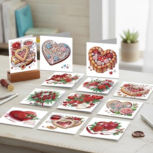 12Pcs DIY Diamond Art Greeting Cards Kit with Envelopes&Tools - Create Your Own Sparkling Birthday, Thank You, Holiday Cards for Adults & Beginners(Valentines Day Heart) - Image 3