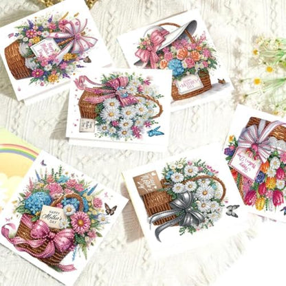 jinglinhh 6pcs Daisy Flower Basket Tulip Letters Diamond Art Painting Greeting Cards with Envelopes, DIY Card Making Kits for Adults, Diamond Art Postcards Christmas Cards Craft Gifts - Image 6
