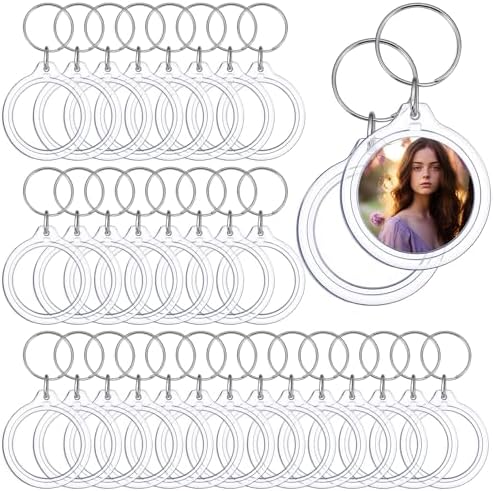 120 Pcs Pendant Picture Frame Keyrings, Clear Acrylic Photo Frame Keychain Holder, Make Your Own Personalized Keyring Kit, Round Blank Photo Insert Keychains for DIY Craft by Unknown