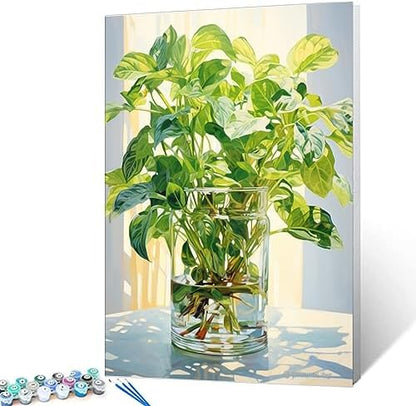 Tucocoo Green Plants in Glass Vase Oil Painting Paint by Number Kits 16 x 20 inch Canvas Plants DIY Oil Painting for Kids Students Adults Beginner with Brushes and Acrylic Pigment (DIY Frame) by Tucocoo