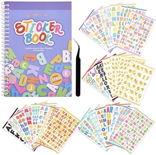 1700+ Pcs Alphabet Stickers, 30 Sheets Self-Adhesive Mixed-Size Mini Letter Colorful Alphabet Number Sticker for Labels DIY Crafts Art Making, Decals for Sign, Notebook, Classroom, Door, Card Decor by emmoolife