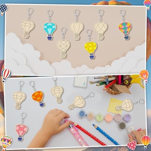 RattanView 24 Pcs Hot Air Balloon Craft Color Your Own Keychains - Image 5