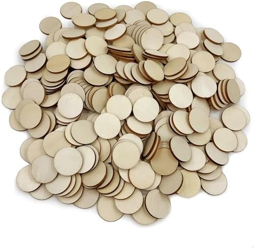 300 Pcs Unfinished Wood Circle Round Disc Blank Natural Wooden Cutout Ornaments for Decoration DIY Craft Art Supplies (Round 1 x 1 x 0.12 inches) by SPKESE