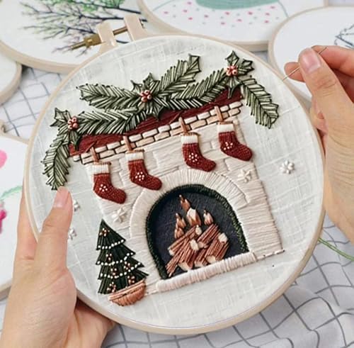Huacan Embroidery Kits for Adults Beginner DIY Cross Stitch Stamped Christmas Pattern Stitching Fireplace Sewing Kit 1 Piece 7.8 x 7.8 Inch - Image 5
