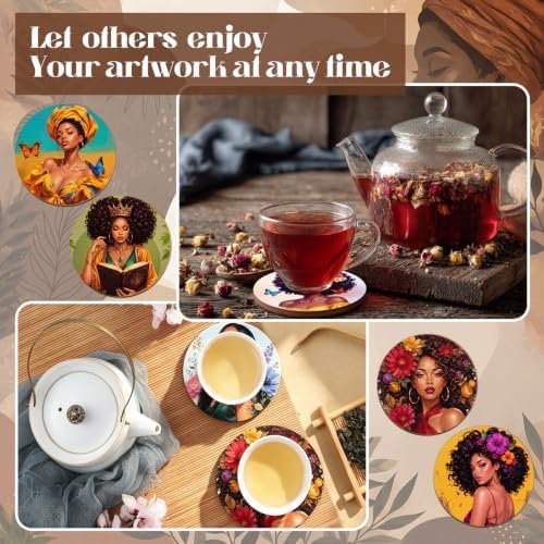 Reallnaive 45 Pcs Wooden Coasters Painting Set with Markers 4 Inch Boho Drink Coaster Gift Arts and Crafts DIY Kit for Adults, Women, Hobby, Ornament Home Apartment Decor (Character) - Image 6