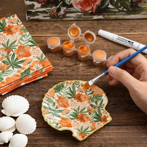 Kalaxy47 12 Sets Natural Scallop Shells for Crafts, 4-5 Inch Large Seashells with Decoupage Paper Napkins, Glue & Brushes, Complete DIY Decoupage Kit for Home Decor, Jewelry Tray & Gift Making - Image 6
