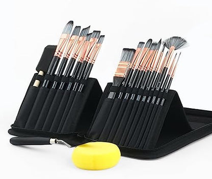 Transon 20Pcs Art Paint Brush Kit with Storage Case, 16 Brushes + Foam Brush Spatula Sponge for Acrylic Oil Watercolor Gouache, Adults Teens Beginners Art Supplies - Image 5
