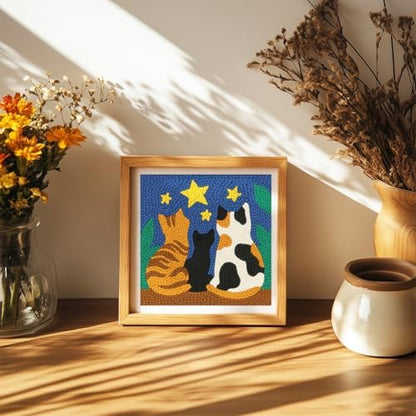 DOODLREAM Cats Stars DIY Punch Needle Embroidery Kit for Adult Beginner, 9.4" Kitten Animal Punch Stitching Craft Set for Starter with Frame,Fabric Pattern,Threader, Yarn, Pinch Needle - Image 6