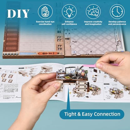 fifijoy Book Nook Kit - DIY Miniature House Dollhouse Kit for Adults and Teens, 3D Wooden Puzzle Booknook Build Bookshelf Insert Decor, Gifts for Family and Friends (Doctor's Office) - Image 5