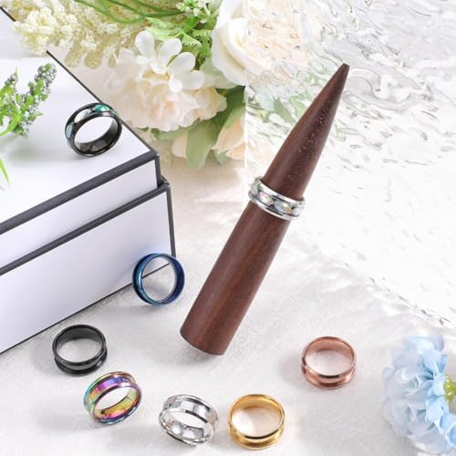 SUNNYCLUE 1 Box 12Pcs Stainless Steel Ring Blanks US Size 7 Grooved Finger Rings Blue Black Golden Ring Core Blank Ring Cores Round Groove Empty Inlay Ring Blanks for Resin Crafts Jewelry Making Kits - Image 4