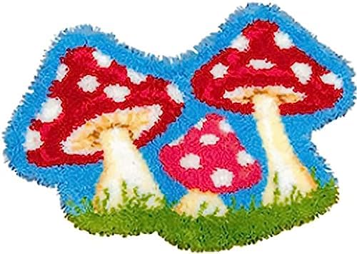 ZFFLYH Latch Hook Kits for Adults Kids, DIY Rug Tapestry Crochet Yarn Kits Crafts Mat Cushion Embroidery Arts with Printed Canvas for Home Decor Festival Gift,3 Mushrooms by ZFFLYH