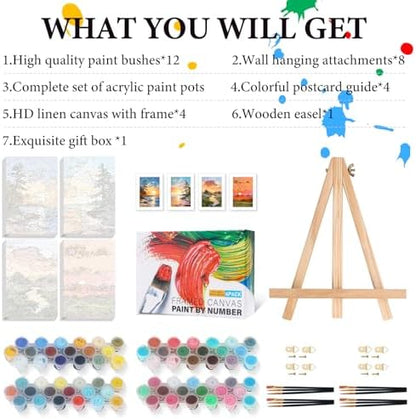 4 Pack Framed Paint by Numbers Kit for Adults with Wooden Easel 8x12 Inch - Image 5
