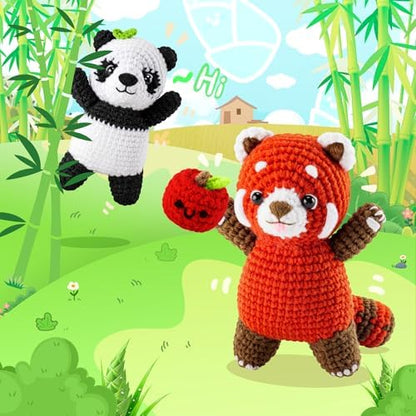 2PCS Pandas Crochet Kit for Beginners Animal Crochet Starter Kit for Adults - Image 7