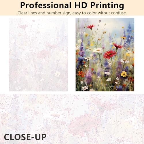 Flowers Paint by Numbers for Adults Beginner Colorful Floral Paint by Numbers Kits on Canvas Beautiful Wildflowers DIY Oil Paint by Numbers with Brushes and Acrylic Pigment 16x20inch Without Frame - Image 3