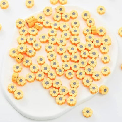 100pcs Yellow Sunflower Polymer Clay 10mm Spacer Beads for Women Jewelry Making DIY Bracelet Necklace Hair Clip (Sunflower) - Image 3