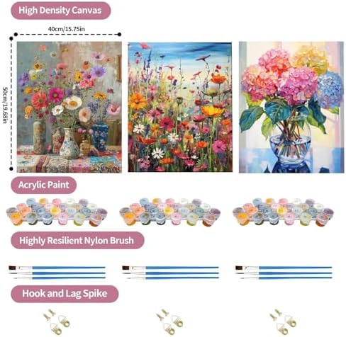 JATOK 3 Pack Paint by Numbers Kit for Adults, Blooming Flowers, 16 x 20 in - Image 2