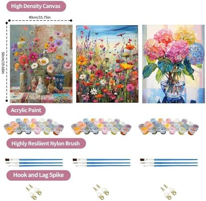 JATOK 3 Pack Paint by Numbers Kit for Adults, Blooming Flowers, 16 x 20 in - Image 2