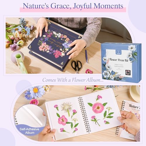 Joy&Grace Flower Press Kit for Adults, with Designed Cover and DIY Album, 10.9" x 10.9" 10 Layers Flower Preservation Kit, Plant Press and Large Plant Drying Toolkit (Color Box, Purple Navy) - Image 6