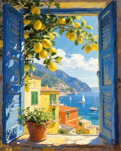 MIRCVSH Lemon Tree Paint by Numbers Kit for Adults,Scenery Oil Acrylic Painting Kits for Adult Beginners on Canvas,Unframed Landscape Paint by Number Kits for Home Wall Decor 16X20 Inch. by MIRCVSH
