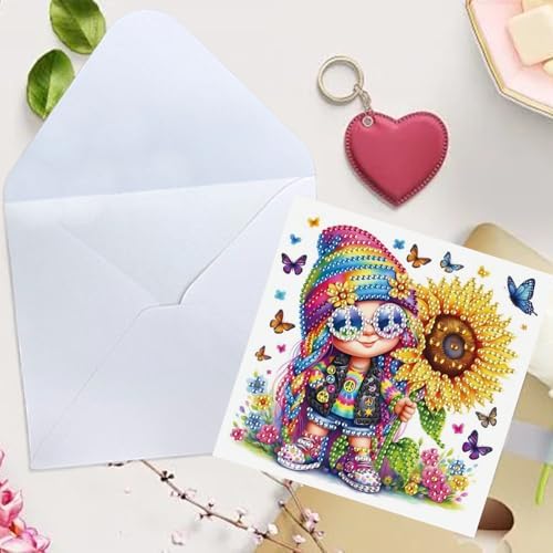TDFERAN 6-Pack DIY Rainbow Sunflower Diamond Art Cards Valentines Day Craft Making Kit Diamond Art with Envelopes Diamond for Birthday Thanksgiving Day All Occasion Card - Image 6