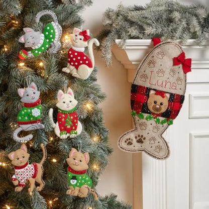 Bucilla Felt Applique 6 Piece Ornament Making Kit, Cats in Ugly Sweaters, Perfect for DIY Arts and Crafts, 89381E - Image 4
