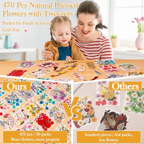 470 PCS Pressed Flowers for Crafts, Real Natural Dry Flowers with Tweezers Dried Pressed Flowers Dry Leaves Bulk for Resin, Scrapbook, Jewelry, Card, Candle & Soap Making - Image 2