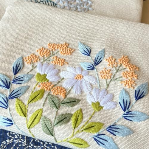 FONNUY Embroidery Kit Makeup Bag for Beginners, Flowers Pre-Stamped Pattern Handbag Coin Purses Making Kits for Adults with Hoop, Easy to Follow Color Thread Needlework (Daisy) - Image 6