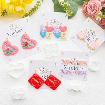 Mother’s Day Polymer Clay Cutters & Stamps Set - 10pcs Sharp & Durable Mom, MAMA, LOVE, Puzzle Heart, Envelope & Cake Shapes for DIY Earring Jewelry Making, Soft Clay Crafts & Holiday Supplies - Image 5