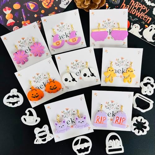 Xaekicr Halloween Polymer Clay Cutters Set – 8Pcs Clay Cutters for Earrings, Pumpkin Skull Witch Hat Molds for DIY Clay Jewelry Making - Image 5