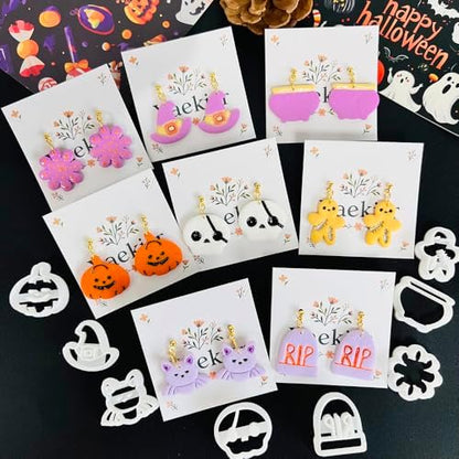 Xaekicr Halloween Polymer Clay Cutters Set – 8Pcs Clay Cutters for Earrings, Pumpkin Skull Witch Hat Molds for DIY Clay Jewelry Making - Image 5