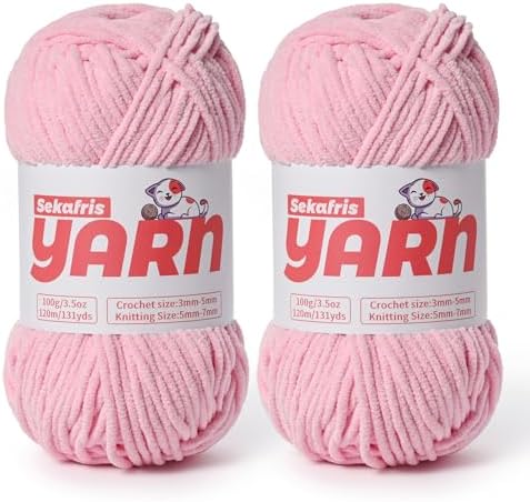 2 Pack Plush Chunky Chenille Yarn for Crocheting, Soft Fluffy Velvet Yarn for Crocheting Amigurumi, Fuzzy Baby Blanket Knitting 200g/262yds Bulky (2 Pink) by Sekafris