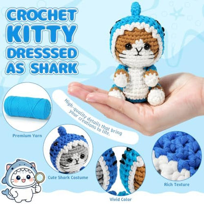 Fortuning's JDS Crochet Kit for Beginners, 2 PCS Shark Cat Crochet Kits - Image 4