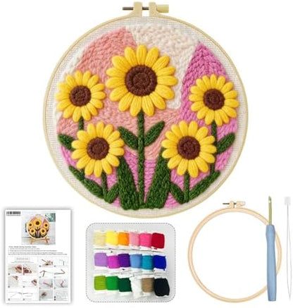 ZuoAnLF Punch Needle Kit for Beginners and Adults, DIY Easy Sunflower Punch Needle Set, Includes Pattern, Tools, Yarn, Embroidery Hoop and Instructions, for Creating Punch Needle Artworks - Image 2