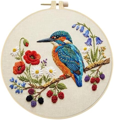 FRANDEK DIY Berry Bird Stamped Embroidery Kit with Hoop for Adults by FRANDEK