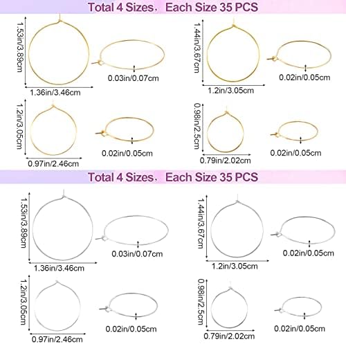 OIIKI 280PCS Earring Beading Hoops, 4 Sizes Gold/Silver Plated Findings - Image 2